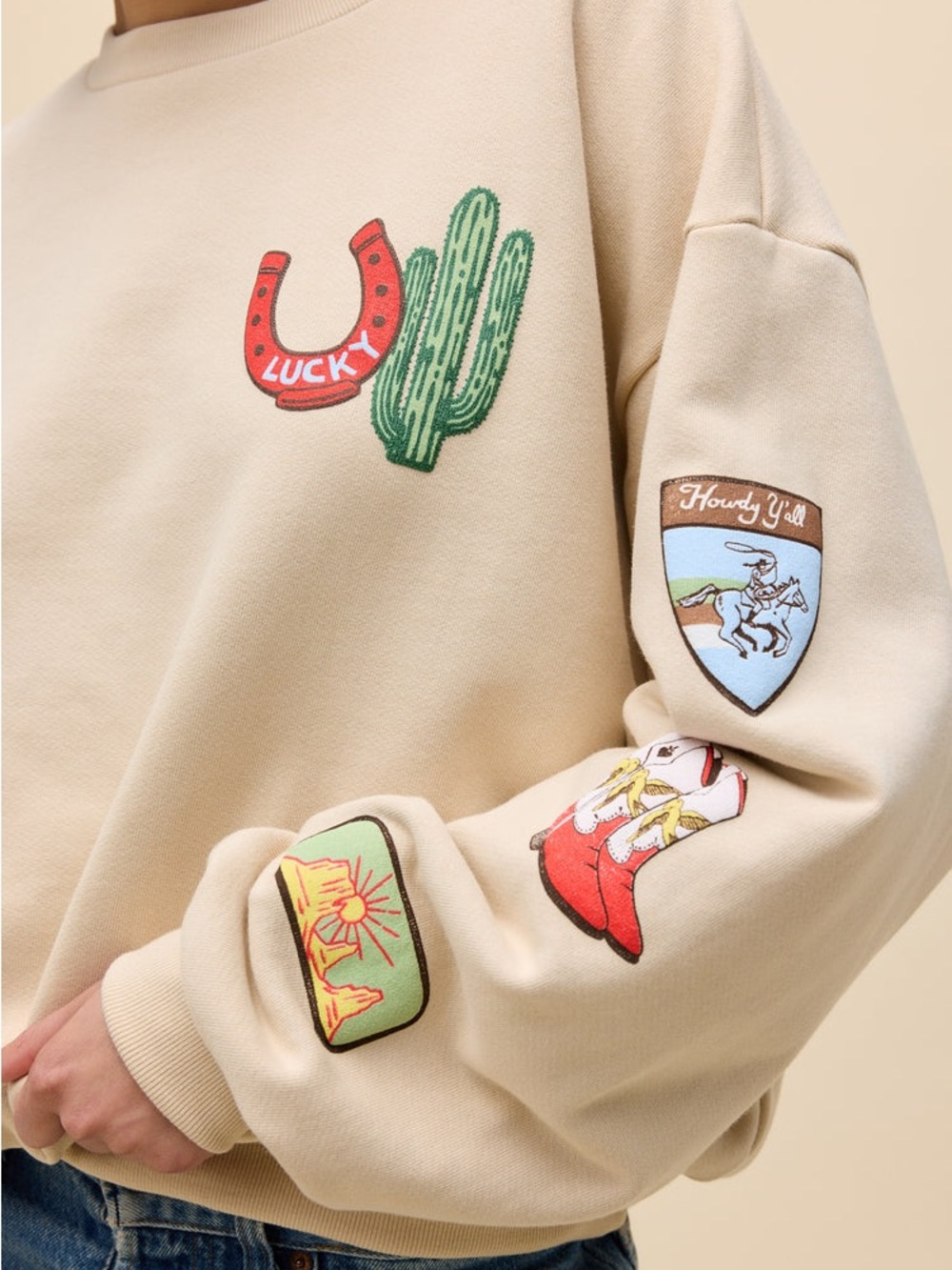 Daydreamer western patches oversized crew sweatshirt L / XL nwt